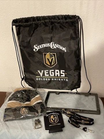 Vegas Golden Knights Station Casino Bag, License Plate Frame Knit Hat, Keychain Cover