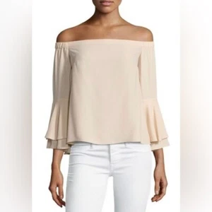 Amanda UpRichard Arabelle Off-the-Shoulder Bell-Sleeve Top, Beige, medium (M) - Picture 1 of 8