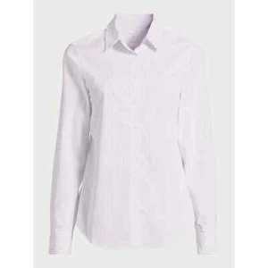 Time and Tru Button-Down Shirt Women's XS White/Pink Long Sleeve Cotton Blend - Picture 1 of 5