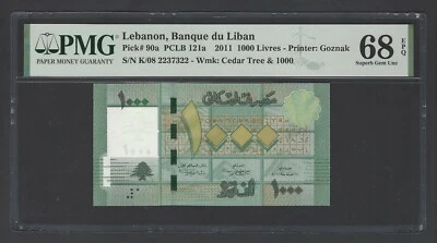 Lebanon 1000 Lira 2011 P90a "Radar Serial Number" Uncirculated Grade 68 Top Pop - Image 1 of 2