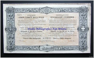 SOC ITALIANA STRADE FERRATE DELLA SICILIA 1889 Titel EINE ANLEIHE Lire 500  - Bild 1 von 3
