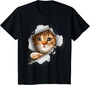 Cat Shirt, Orange Cat Kittie Torn Cloth Kittie Design Youth Unisex T-shirt - Picture 1 of 7