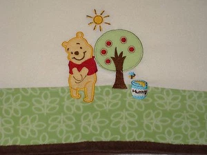 Winnie The Pooh Cream Fleece Baby Blanket Green Leaves Tree Hunny Pot Brown Trim - Picture 1 of 3