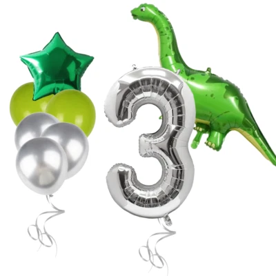 Dinosaur Birthday Balloons for Boys Number 1-9 Foil Balloon Set with Green Star - Image 1 of 3