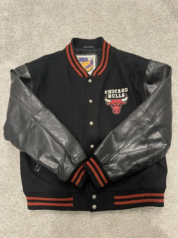 G-III & Carl Banks Leather Sleeves NBA Chicago Bulls Letterman Jacket SZ L/G🔥 Cover