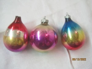 Vintage Shiny Brite 3 Glass Christmas Ornaments ombre Eggs Ball #25 - Picture 1 of 4