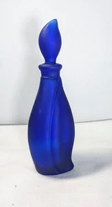 Satin Glass Cobalt Blue Perfume Bottle with Glass Stopper Frosted 5 1/2" - Picture 1 of 11
