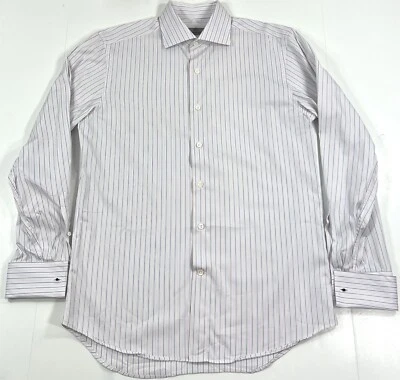 Camisa de vestir Canali para hombre talla 15,5 39 manga larga puño francés rayas Italia Foto 1 de 4