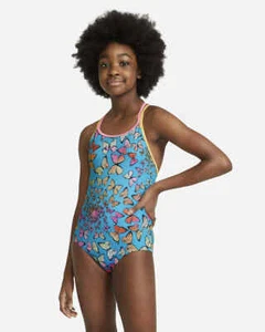 Nike Kids Butterfly Blue One-Piece Swimsuit L10512 Girls Size Large (12-13 YRS) - Picture 1 of 5