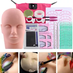12 teile Wimpernverlängerung Trainings Übungskopf Lashes Extensions Starter Set - Bild 1 von 10