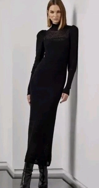 Nuevo con etiquetas Vestido Suéter Cuáquero Cuáquero de Encaje y Seda Colección Ralph Lauren Negro Talla S Foto 1 de 4