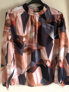 Neu Shein Langarm Oberteil Bluse mit abstraktem Print Größe UK 1XL - Bild 1 von 3