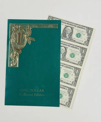 Lot of 4 1995 Uncut Sheet $1 Dollar Paper Money Currency Notes w/ Folder - Image 1 of 3