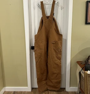 Carhartt R01 Brown Duck Overalls Men’s Size 56x 32 Dearborn USA Reinforced Knee - Picture 1 of 14