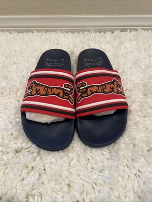 Sandalias deslizantes Le Tigre raras para hombre talla US 11/Reino Unido 9/Eur 42 nuevas, azules/rojas Foto 1 de 4