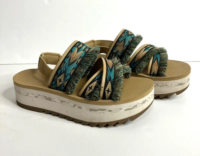 Sandalias de plataforma Teva Flatform Ceres 8 azul tostado con flecos suroeste con tiras Foto 1 de 4