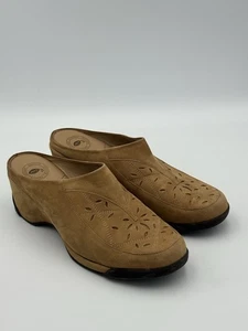 Nurture Damen hellbraune Wildleder Leder Cutout Slipper Keilabsatz Pantoletten Komfort Schuhe 8M - Bild 1 von 9