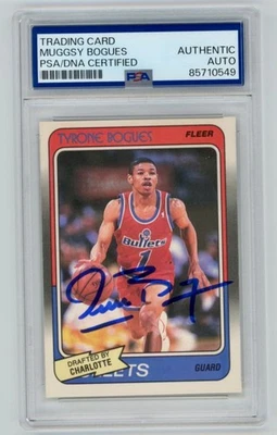 MUGGSY BOGUES Hornets Signed 1988 Fleer Basketball ROOKIE Card #13 PSA Auto 0549 - Image 1 of 2