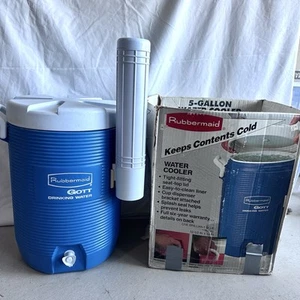 Rubbermaid Gott 5 Gallon Water Cooler Blue #1685 Sports Cup Dispenser Job Site - Picture 1 of 10