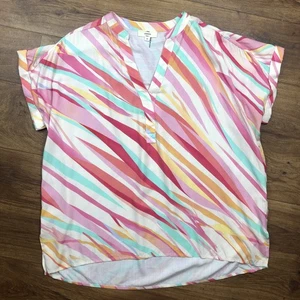 Entro Women Sz M Pink Multicolor Striped Blouse Shirt *READ - Picture 1 of 12