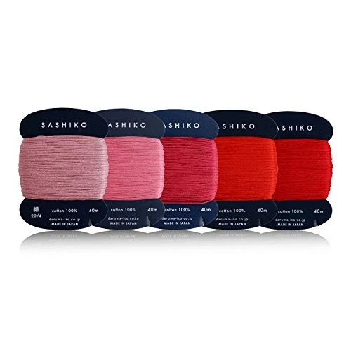 Japanese Sashiko Thread Set 5Colors Embroidery Sewing Daruma Set Red Pink - Image 1 of 3