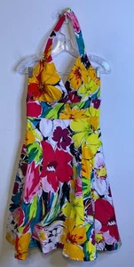 MUSE Sleeveless Halter Neck Mini Dress Swing Padded Women's Size 8 Floral Retro - Picture 1 of 5