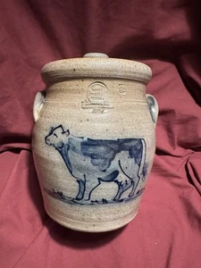 Rowe Pottery Cow lidded salted glaze Stoneware Blue Country farm 1985 Wow!! - Picture 1 of 7