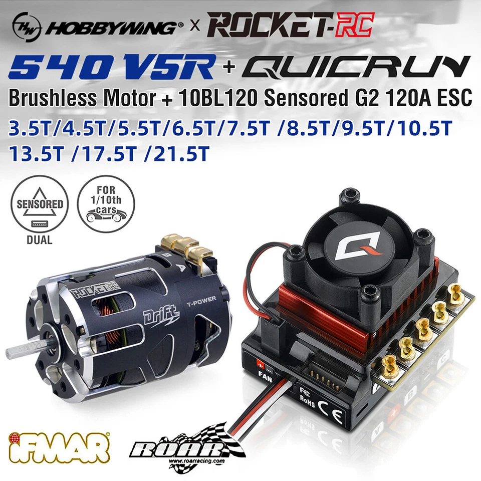 Hobbywing 10BL120 120A ESC with Rocket 540 Brushless Motor Combo for 1/10 RC Car - Image 1 of 4