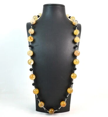 Collana Lunga in Quarzo Citrino, Onice e Argento 925. Made in Italy - Immagine 1 di 4