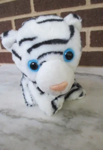 TIGER-White Bengal Black Stripes10" Long Plush-Blue Eyes-Pink Plastic Nose-Rinco - Picture 1 of 3