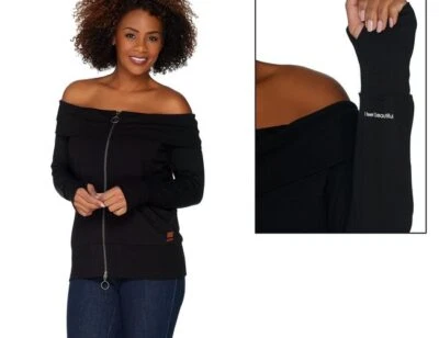 Peace Love World Black 'I Feel Beautiful' Off the Shoulder Chic Sweatshirt New - Image 1 of 4