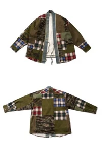 Chaqueta Kimono Japonesa Retro Militar Americana Camuflaje Denim Envejecido a Cuadros - Imagen 1 de 14
