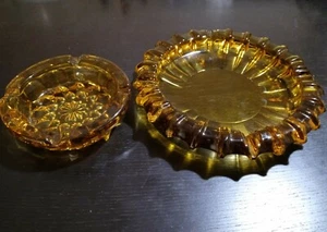 (2) Vintage Style 6" & 10" Heavy Round Dark Amber Retro Classic Ashtray 4 Slots - Picture 1 of 4