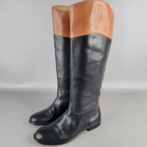 CORSO COMO Women's Black Brown Leather Pull On Tall Riding Boots Size 6 M  - Picture 1 of 13