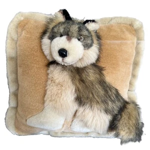 Vtg Husky Dog Wolf Realistic Plush Angel Toy Company 3D Faux Fur Throw Pillow - Picture 1 of 11