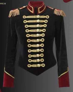 Women’s Black and Burgundy Red Velvet Military Parade Officer Hussar Jacket - Picture 1 of 3