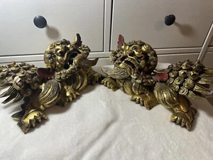 A Pair of Chinese Carved Giltwood Foo Dog Lion Mounts Mid 20th Century Ab 198396 - Picture 1 of 15