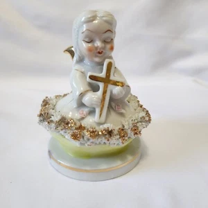 Vintage Japanese Spaghetti Figurine Girl Angel with Cross Christmas - Picture 1 of 8