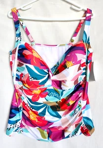Nuevo con etiquetas Camiseta Tankini Liz Claiborne Lateral Acanalada Correas Ajustables Mujer Talla 22W - Imagen 1 de 9