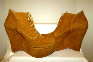 RARE PLOMO SZ 9.5/41 TAN SUEDE LACE-UP PLATFORM WEDGE BOOTIE ANKLE BOOTS EUC. - Picture 1 of 6