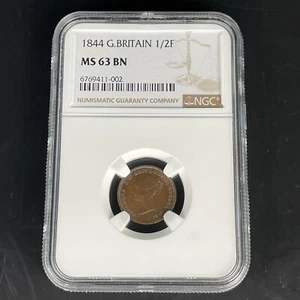 NGC Graded 1844 Great Britain 1/2F 1/2 Half Farthing MS63 MS 63 BN Coin - Picture 1 of 4