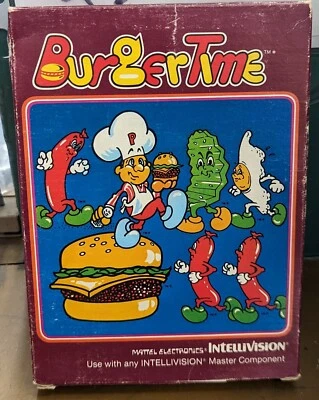 Mattel BurgerTime (Intellivision, 1983), Game Complete In Box W/ Overlays  - Image 1 of 4