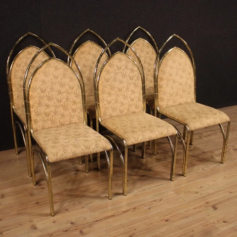 Six chairs furniture seats armchairs design in gilded metal living room vintage Cover