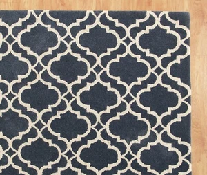 New Ryann Scroll Tile Indigo Blue Modern Hand-Tufted 100% Wool Area Rug Carpet - Picture 1 of 8