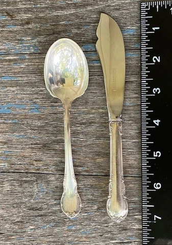 Lunt Sterling Silver Modern Victorian MASTER BUTTER KNIFE & SUGAR SHELL, No Mono Cover