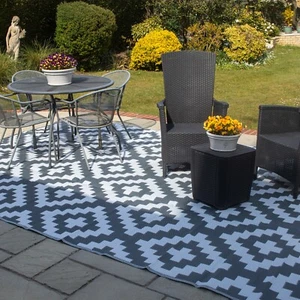 Outdoor Waterproof XL Rug for Garden, Decking & Patio 3.6m x 2.7m Grey Geometric - Picture 1 of 14