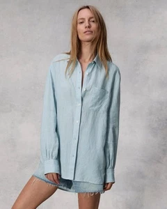 Rag & Bone Womens Maxine Linen Button Down Size S Blue Stripe EUC - Picture 1 of 16