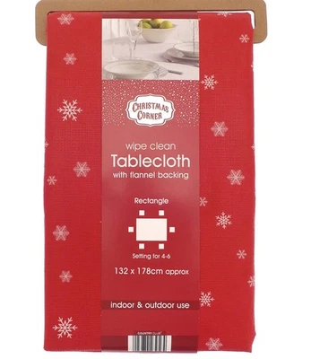 COUNTRY CLUB Christmas Snowflake Tablecloth Xmas Dining Kitchen Wipe Clean Table Cloth Red