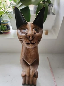 Vintage Mid Century Modern Siamese Cat Wood Figurine Hand Carved 38cm" Tall - Picture 1 of 7