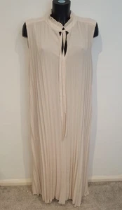 H&M Dress Womens XL 16-18 Pleated Sleeveless Maxi Dress Beige - Picture 1 of 4